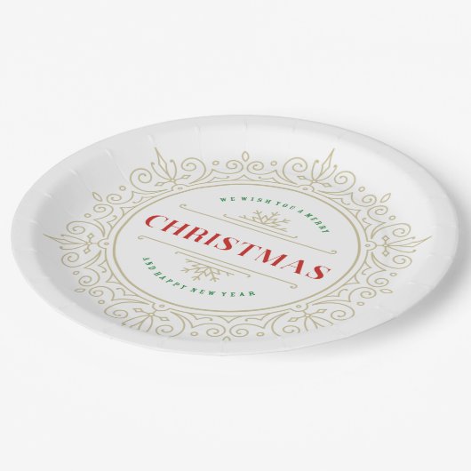 Assiettes En Carton Elégant Cadre Orné Salutation de vacances (Angle)