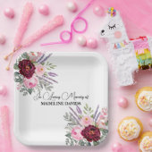 Assiettes En Carton Elegant Calligraphy Peonies Funeral  (Fête)