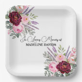 Assiettes En Carton Elegant Calligraphy Peonies Funeral  (Recto)