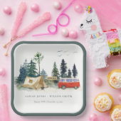Assiettes En Carton Élégant Camping Aquarelle Pine Mariage (Fête)