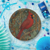 Assiettes En Carton Elégant cardinal rétro Art Nouveau rouge oiseau (Fête)