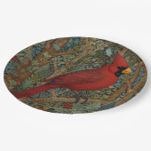 Assiettes En Carton Elégant cardinal rétro Art Nouveau rouge oiseau (Angle)