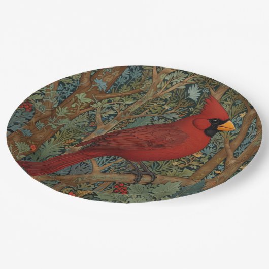 Assiettes En Carton Elégant cardinal rétro Art Nouveau rouge oiseau (Angle)