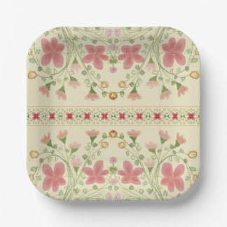 Assiettes En Carton Élégant Carré floral