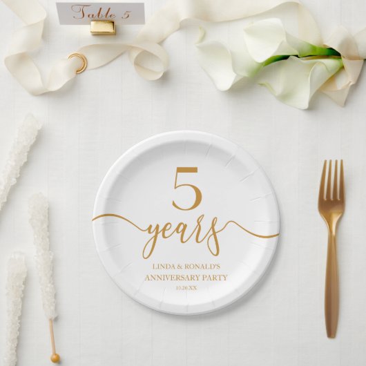 Assiettes En Carton Élégant Champagne 5e anniversaire Mariage (Mariage)