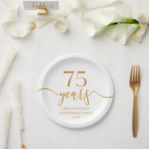 Assiettes En Carton Élégant Champagne 75e anniversaire de Mariage