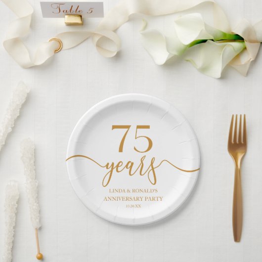 Assiettes En Carton Élégant Champagne 75e anniversaire de Mariage (Mariage)
