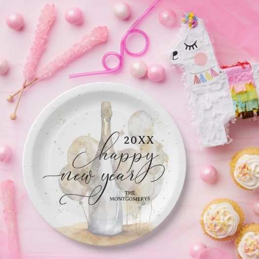 Assiettes En Carton Elegant Champagne and Balloons Happy New Year (Fête)