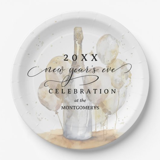 Assiettes En Carton Elegant Champagne and Balloons New Year's Eve (Devant)