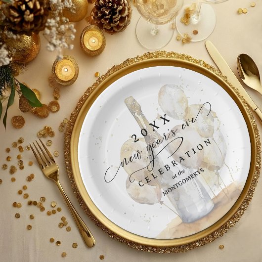 Assiettes En Carton Elegant Champagne and Balloons New Year's Eve