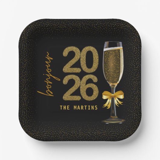 Assiettes En Carton Elegant Champagne New Year's Eve (Recto)