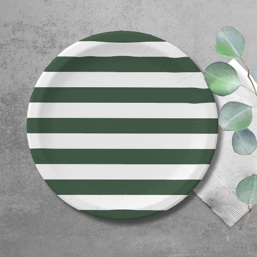 Assiettes En Carton Elégant chasseur Motif rayé vert et blanc