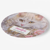 Assiettes En Carton Élégant chat blanc en or et diamants Anniversaire (Angle)