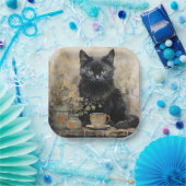 Assiettes En Carton Élégant chat noir Vintage (Fête)