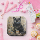 Assiettes En Carton Élégant chat noir Vintage (Fête)