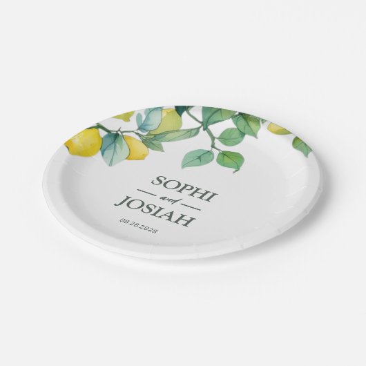 Assiettes En Carton Élégant chaux jaune fleuri blanc bleu mariage (Angle)