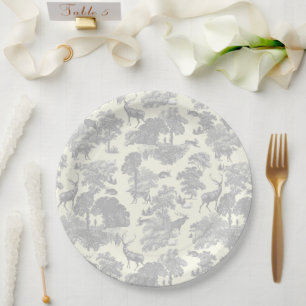 Assiettes En Carton Élégant Chic Gris Doux Toile Deer Boodland