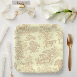 Assiettes En Carton Elégant Chic Horse Toile Beige Crème