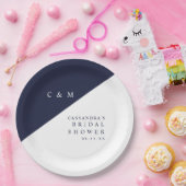 Assiettes En Carton Élégant Chic Monogramme Fête de Mariage Bleu Marin (Fête)