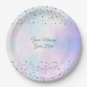 Assiettes En Carton Élégant Chic Script Cœurs Confettis Perle