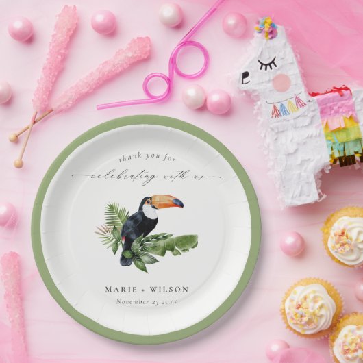 Assiettes En Carton Élégant Chic Tropical Rainforest Mariage Toucan (Fête)