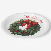 Assiettes En Carton Elegant Christmas Wreath Custom Name Paper Plates (Angle)