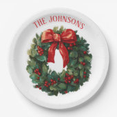 Assiettes En Carton Elegant Christmas Wreath Custom Name Paper Plates (Devant)