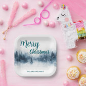 Assiettes En Carton Elegant Christmas Xmas winter pine tree forest Hol (Fête)