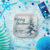 Assiettes En Carton Elegant Christmas Xmas winter pine tree forest Hol (Fête)