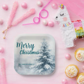 Assiettes En Carton Elegant Christmas Xmas winter pine tree forest Hol (Fête)