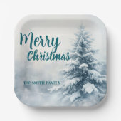 Assiettes En Carton Elegant Christmas Xmas winter pine tree forest Hol (Recto)