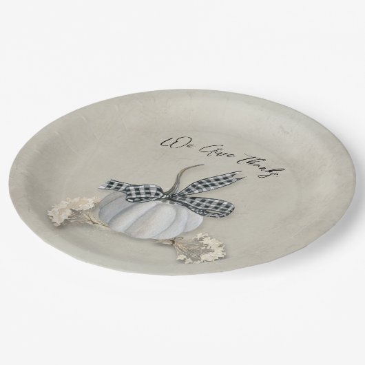 Assiettes En Carton Elégant Citrouille blanc automne Thanksgiving (Angle)