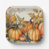 Assiettes En Carton Élégant Citrouille d'automne (Recto)