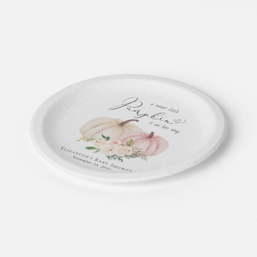 Assiettes En Carton Elégant Citrouille rose Floral Baby Girl Douche (Angle)