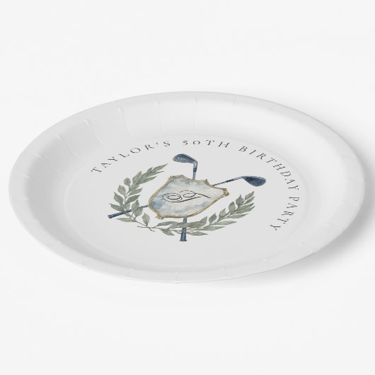 Assiettes En Carton Elegant Classic Monogram Golf Crest Birthday Party (Angle)