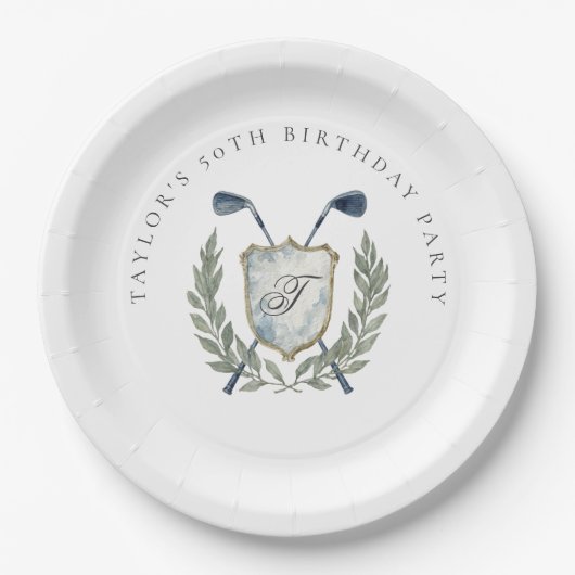 Assiettes En Carton Elegant Classic Monogram Golf Crest Birthday Party (Devant)