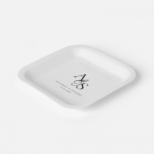 Assiettes En Carton Élégant, Classique, Monogramme, Mariage (Angulaire)