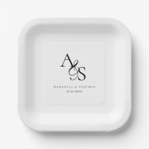 Assiettes En Carton Élégant, Classique, Monogramme, Mariage