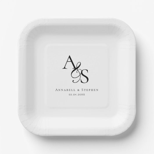 Assiettes En Carton Élégant, Classique, Monogramme, Mariage (Recto)