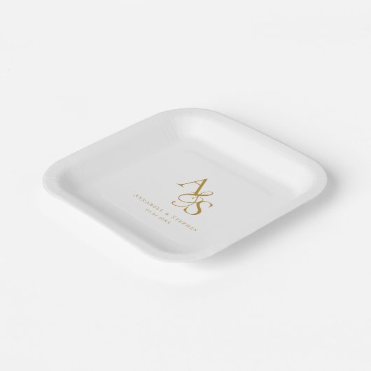 Assiettes En Carton Élégant, Classique, Monogramme, Mariage (Angulaire)