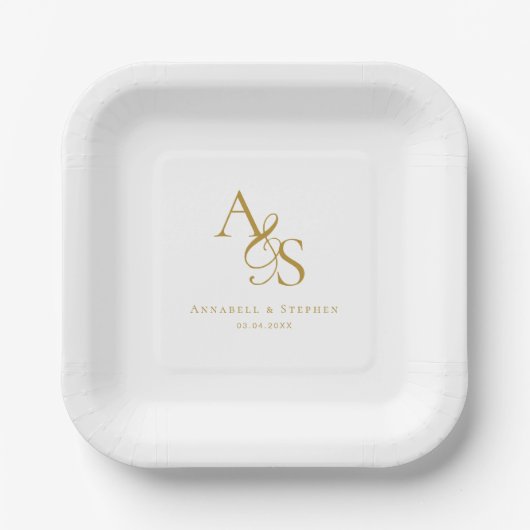 Assiettes En Carton Élégant, Classique, Monogramme, Mariage (Recto)