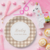 Assiettes En Carton élégant classique plaid gingham marron beige pour  (Fête)