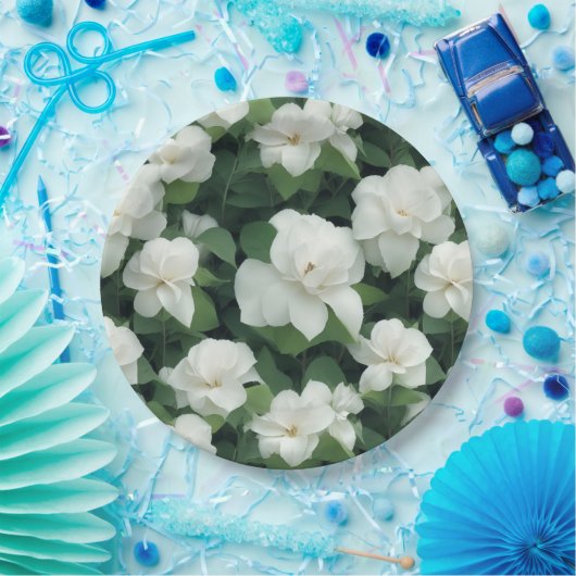 Assiettes En Carton Élégant classique vert botanique blanc floral (Fête)