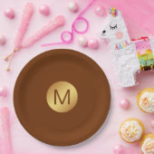 Assiettes En Carton Élégant Classy Brown & Or Nom initial (Fête)