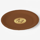 Assiettes En Carton Élégant Classy Brown & Or Nom initial (Angle)