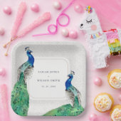 Assiettes En Carton Elégant Classy Ornate Aquarelle Peacock Mariage (Fête)