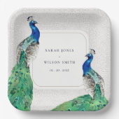 Assiettes En Carton Elégant Classy Ornate Aquarelle Peacock Mariage (Recto)
