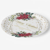 Assiettes En Carton Élégant Confetti d'or de Noël Poinsettia (Angle)