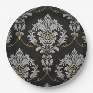 Assiettes En Carton Élégant Damas baroque