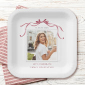 Assiettes En Carton Elegant Deep Blush Ribbon Bow Graduation Photo